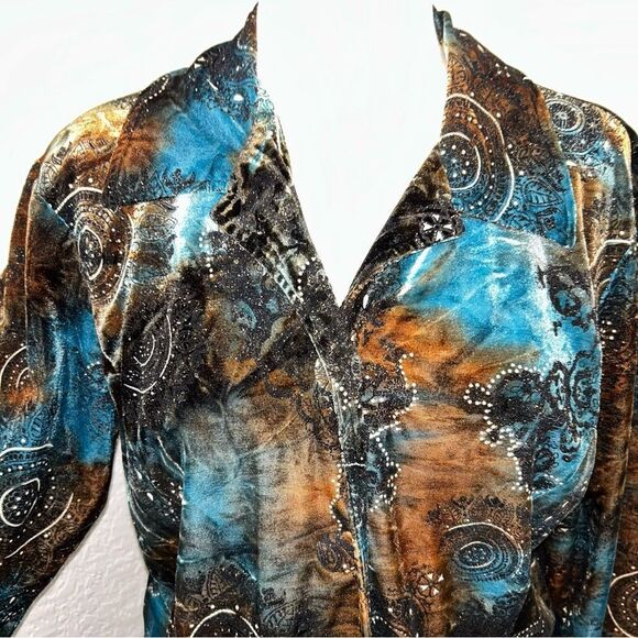 Vintage Chico’s Velour Ombre Print Metallic Button Front Jacket Coat Chicos - Picture 2 of 11